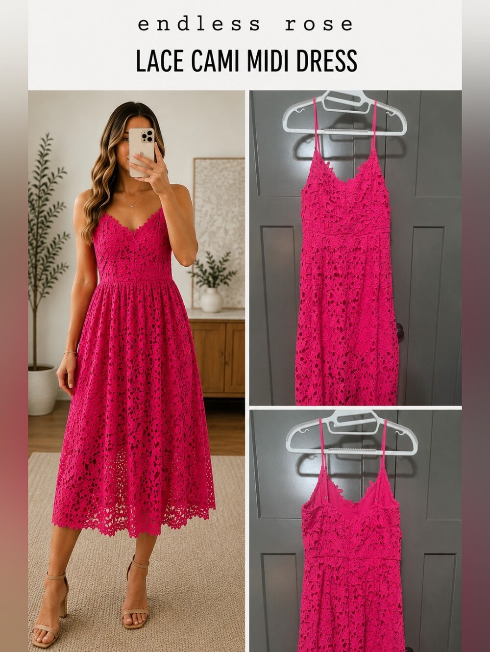 Endless Rose Fuchsia Lace Cami Midi Dress NWT Size L